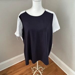 Navy and White Women's Top
